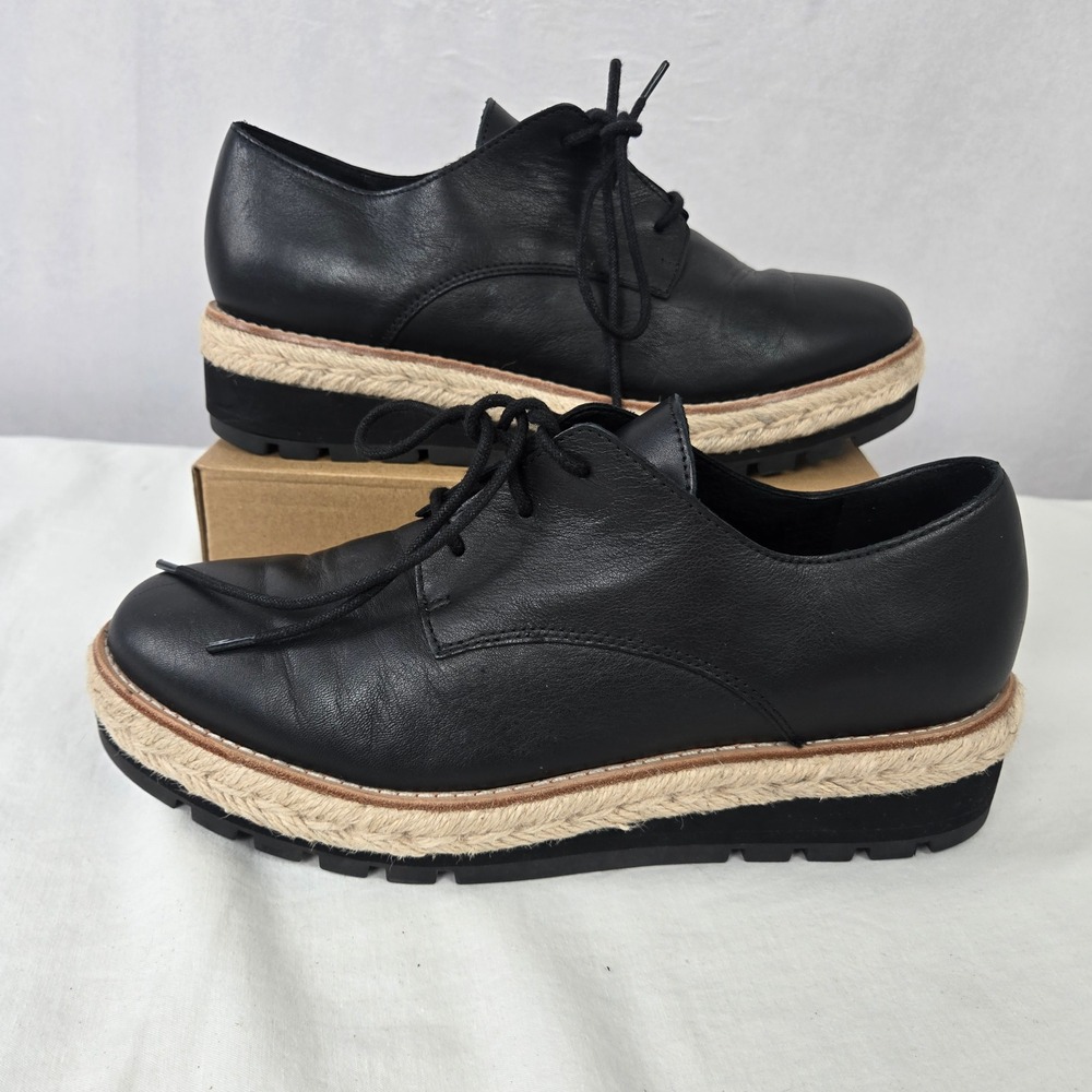 Eileen Fisher Black Leather Espadrille Platform Oxford Shoes Womens 9